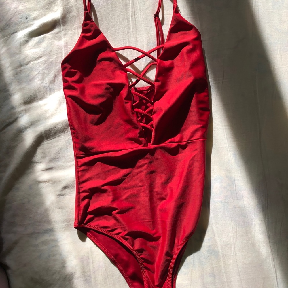 Zaful red lace up one piece